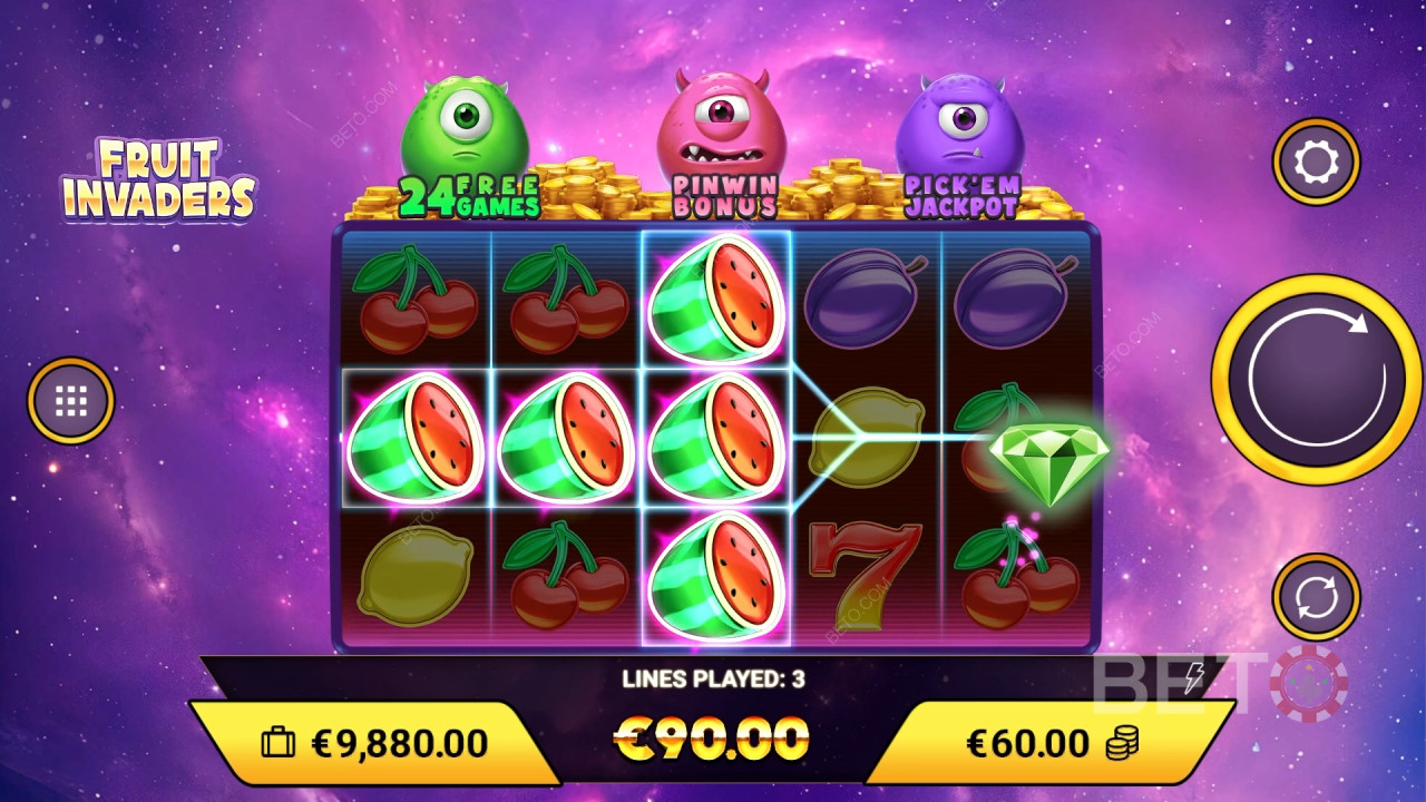 ธีมและการออกแบบ: Galactic Fruit Adventure