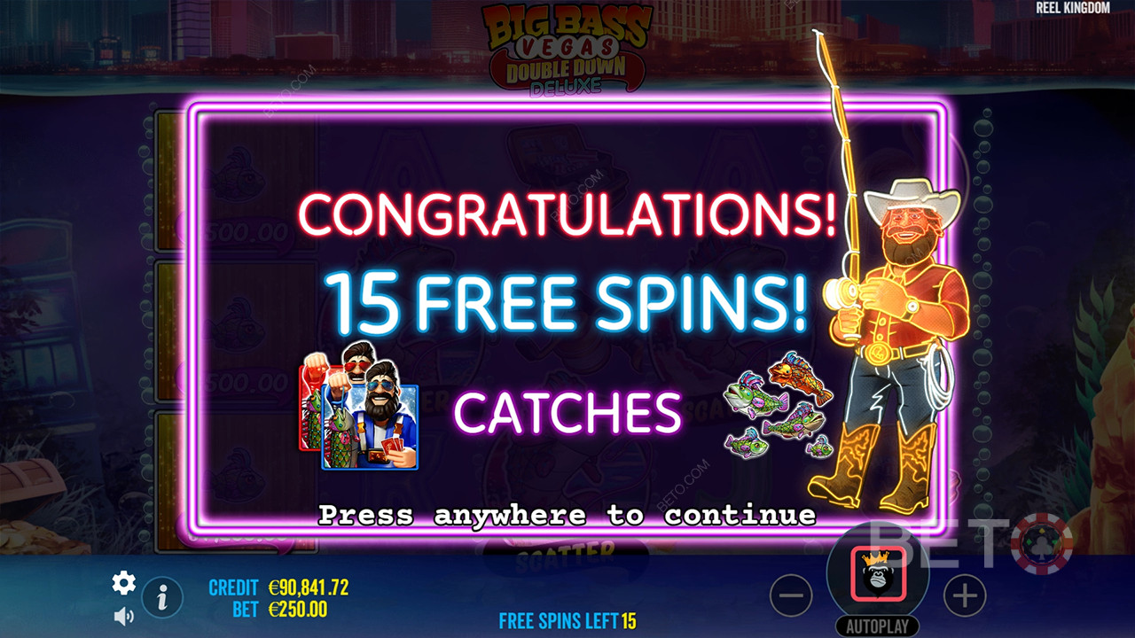 คำอธิบายคุณสมบัติโบนัสใน Big Bass Vegas Double Down Deluxe โดย Reel Kingdom