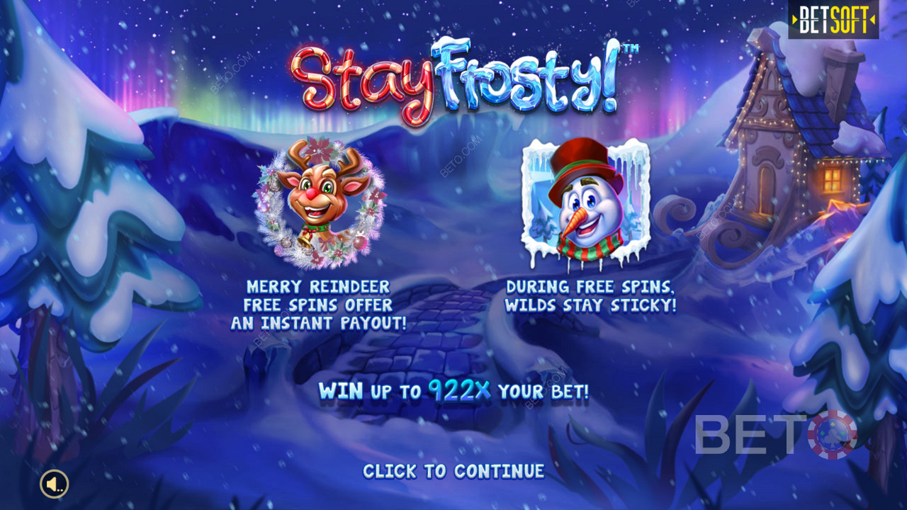 หน้าจออินโทรใน Stay Frosty! Merry Reindeer ฟรีสปิน & ชนะสูงสุด 922x เงินเดิมพันของคุณ!