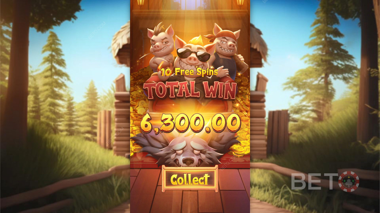 รับรางวัล 2,500 เท่าของเดิมพันของคุณในสล็อต Three Crazy Piggies!