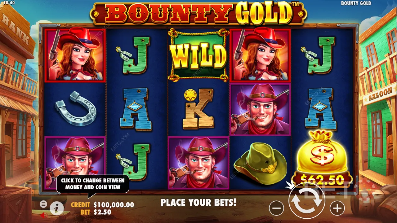 ตัวอย่างการเล่นเกมของ Bounty Gold ที่แสดงแอ็คชั่นคาวบอยที่ยอดเยี่ยม