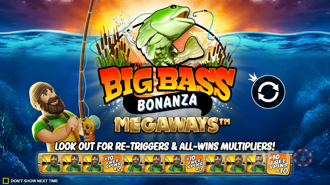 สนุกไปกับการหมุนฟรีทริกเกอร์ด้วยตัวคูณชนะในสล็อต Big Bass Bonanza Megaways
