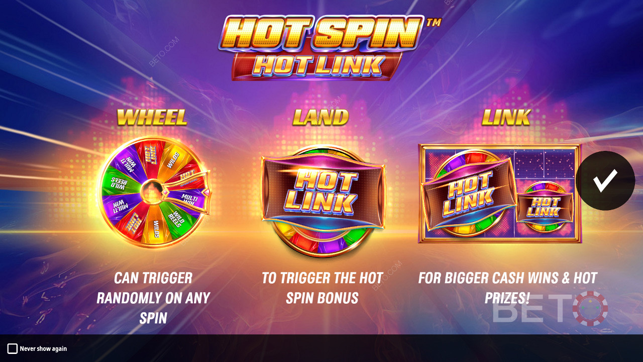 หน้าจอแนะนำของ Hot Spin Hot Link พร้อมรายละเอียดเกี่ยวกับ Boosters