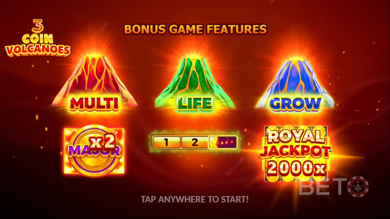 ชนะรางวัล 2,000 เท่าของเดิมพันของคุณในสล็อตออนไลน์ 3 Coin Volcanoes!