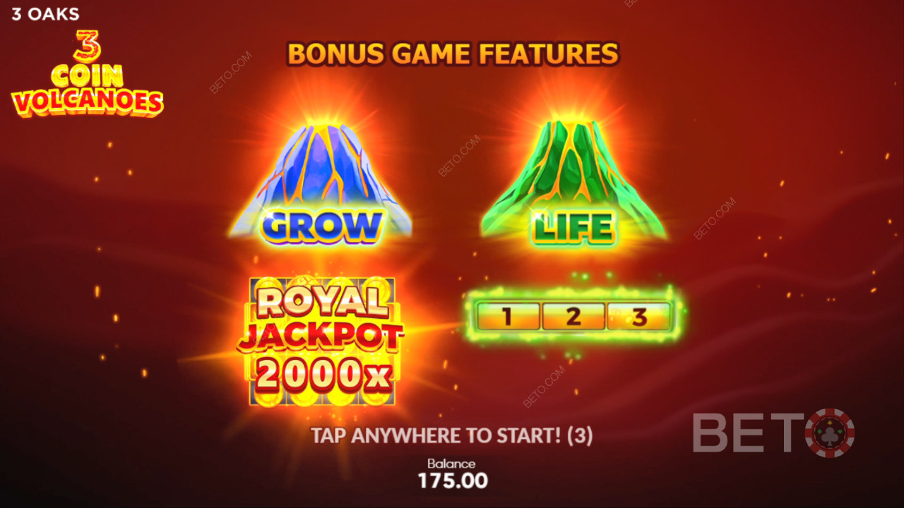 ฟีเจอร์โบนัสที่อธิบายใน 3 Coin Volcanoes โดย 3 Oaks Gaming