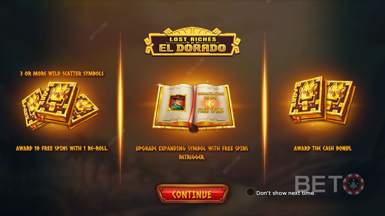 หน้าจอแนะนำ Lost Riches of El Dorado ให้ข้อมูล