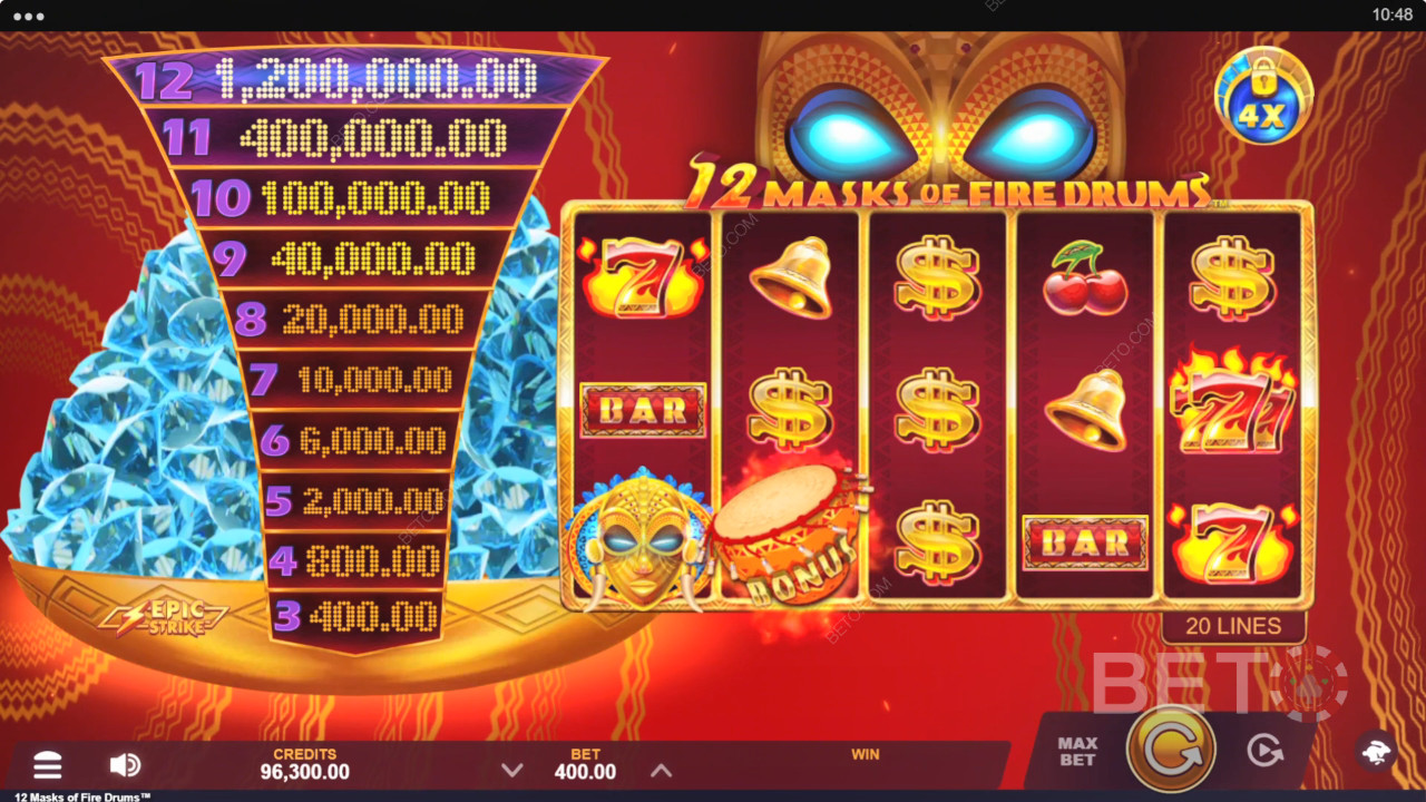 วิธีเล่นกลอง 12 Masks of Fire ของ Gameburger Studios