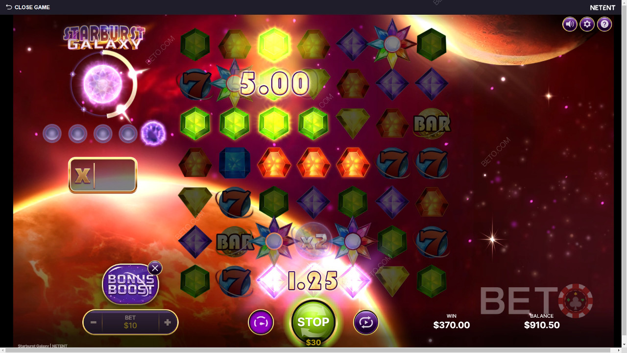 อธิบายฟีเจอร์โบนัสใน Starburst Galaxy โดย NetEnt