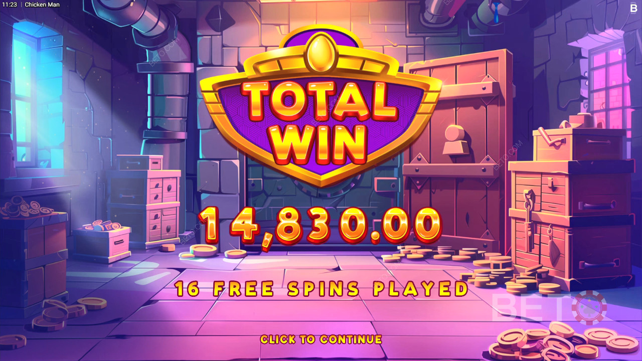 ชนะ 12,500 เท่าของเงินเดิมพันของคุณในสล็อตวิดีโอ Chicken Man!