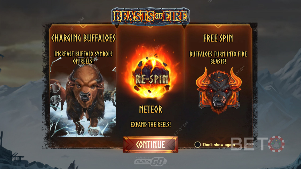 หน้าจอแนะนำของ Beasts of Fire แสดงข้อมูลเกี่ยวกับการเล่นเกม