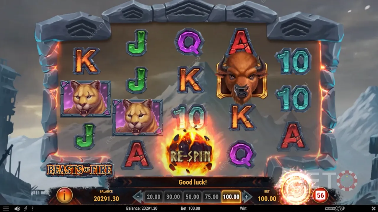 ตัวอย่างการเล่นเกม Beasts of Fire ที่แสดงอนิเมชั่นระเบิด