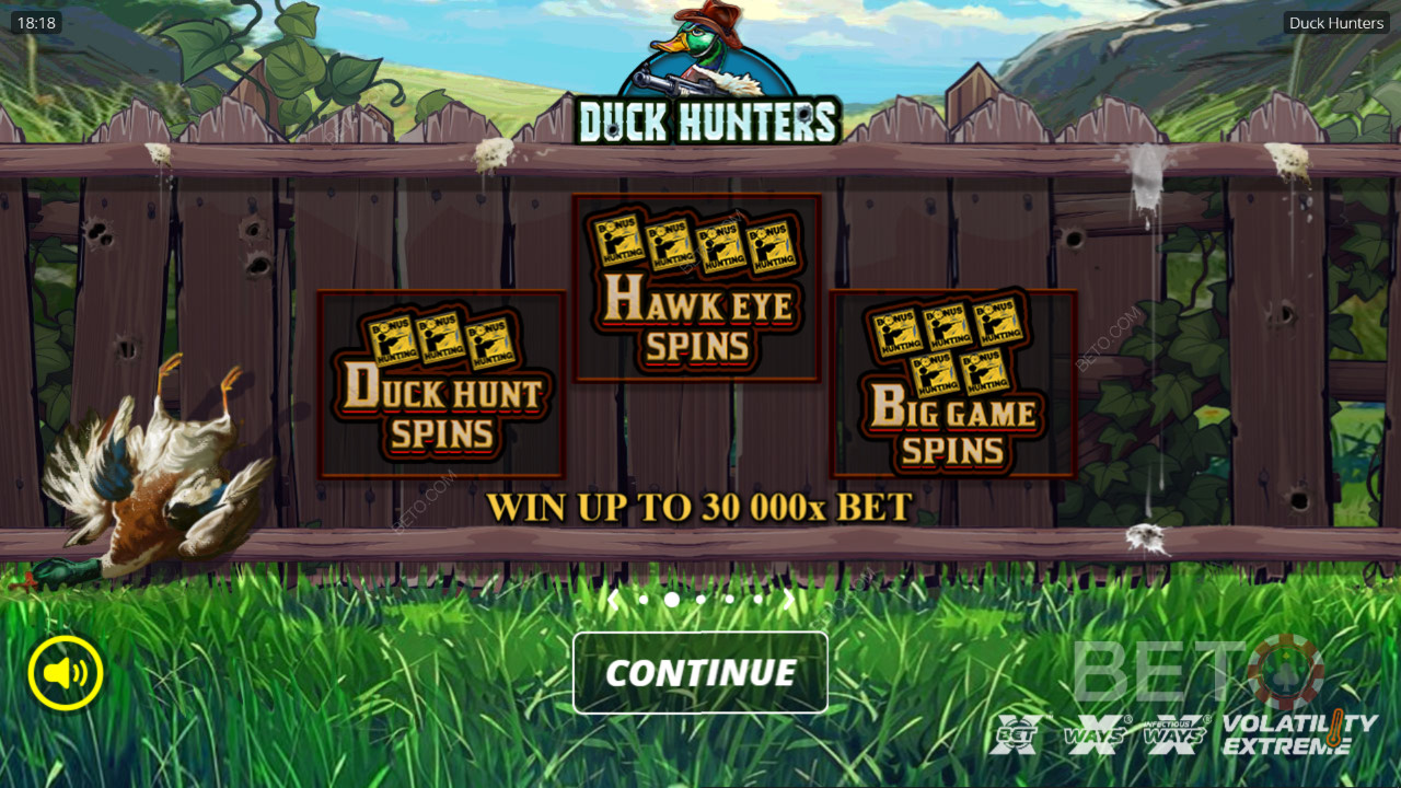 รับรางวัล 30,000 เท่าของเดิมพันของคุณในสล็อต Duck Hunters!