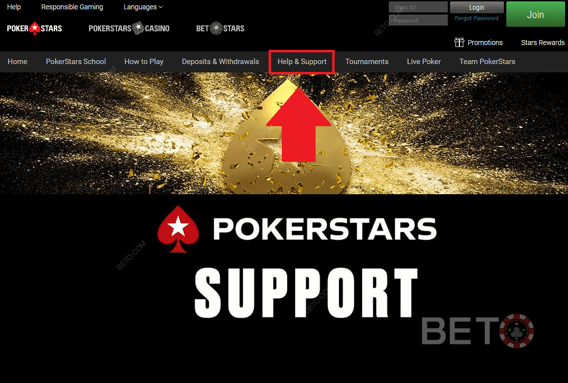 การสนับสนุนและสนับสนุนลูกค้าคาสิโน PokerStars