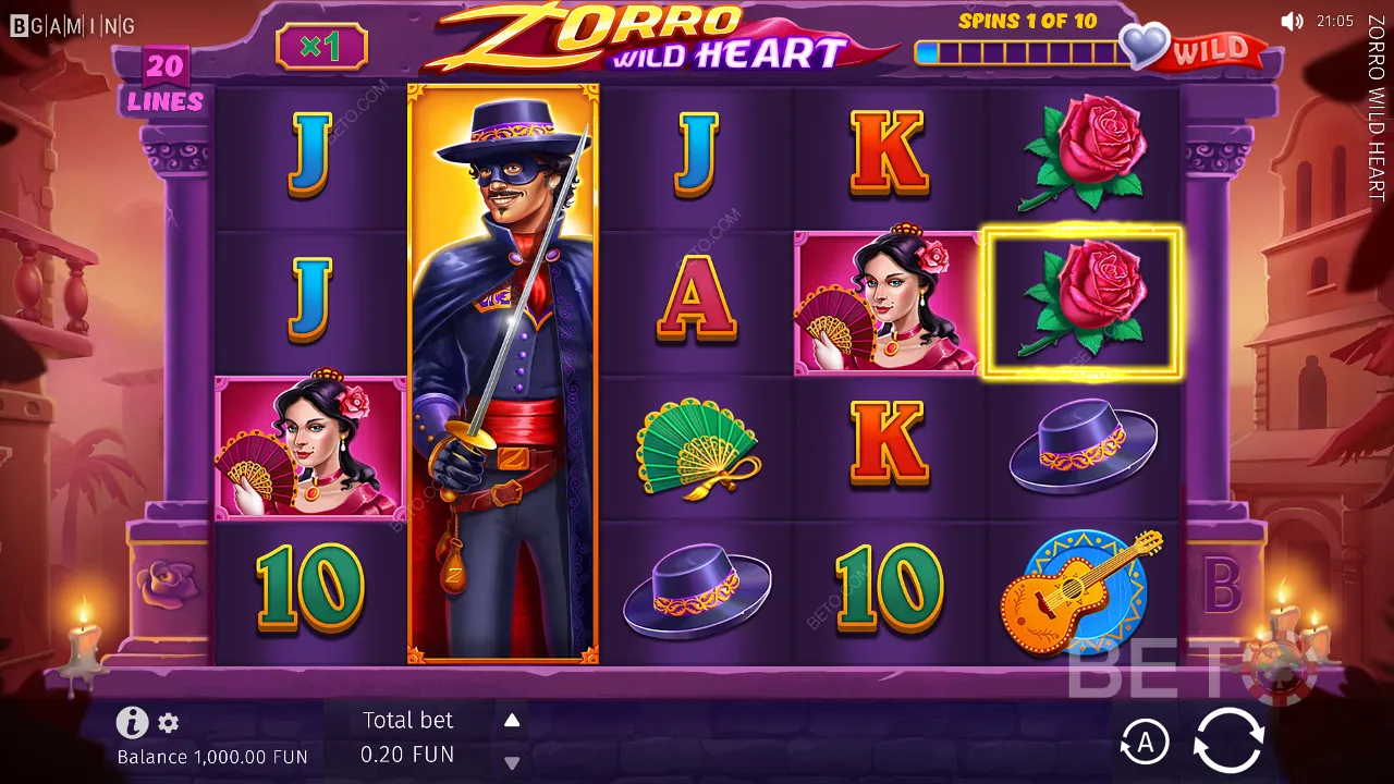 ตัวอย่างการเล่นเกมของ Zorro Wild Heart