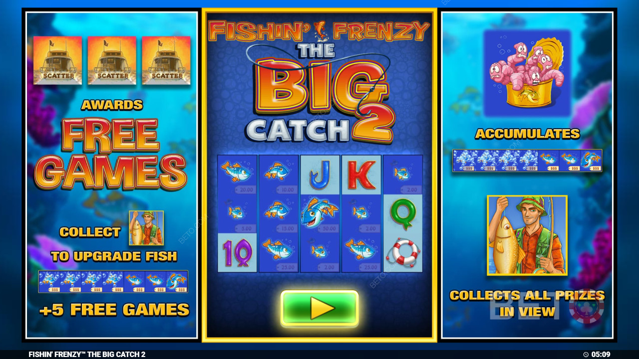 วิธีเล่นเกม Fishin Frenzy The Big Catch 2 ของ Blueprint