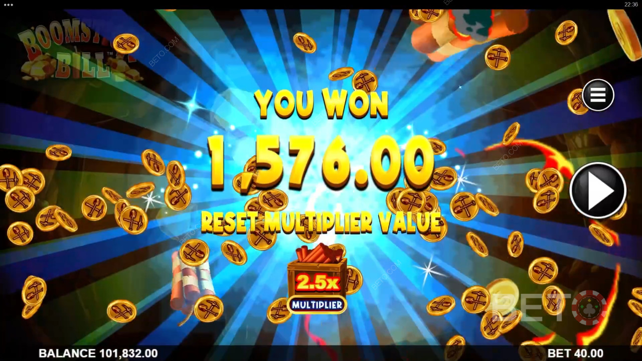 ชนะรางวัล 5,000 เท่าของเงินเดิมพันของคุณในเกมสล็อต Boomstick Bill!
