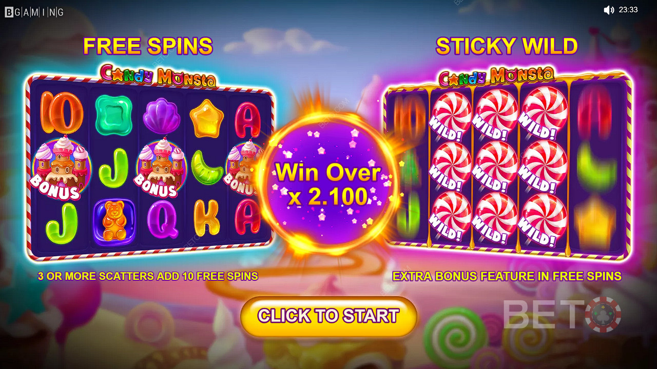 เล่น Candy Monsta Slot - ตอนนี้เพื่อลุ้นรับรางวัลเงินสดมูลค่า 1,000 เท่าของเงินเดิมพันทั้งหมด