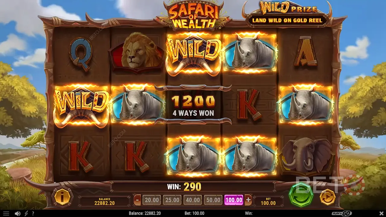 รูปแบบการเล่นของสล็อต Safari of Wealth