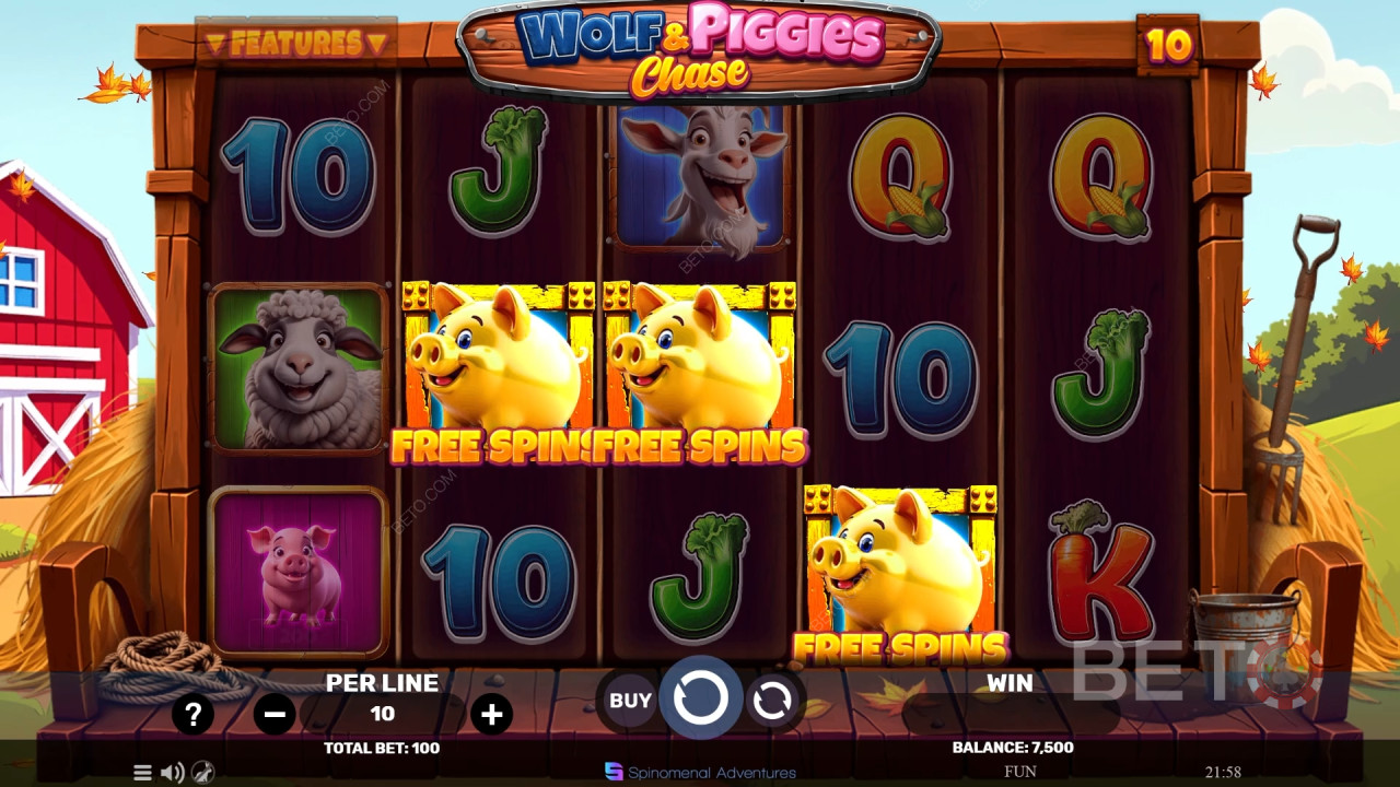 วิธีเล่นเกม Wolf & Piggies Chase ของ Spinomenal