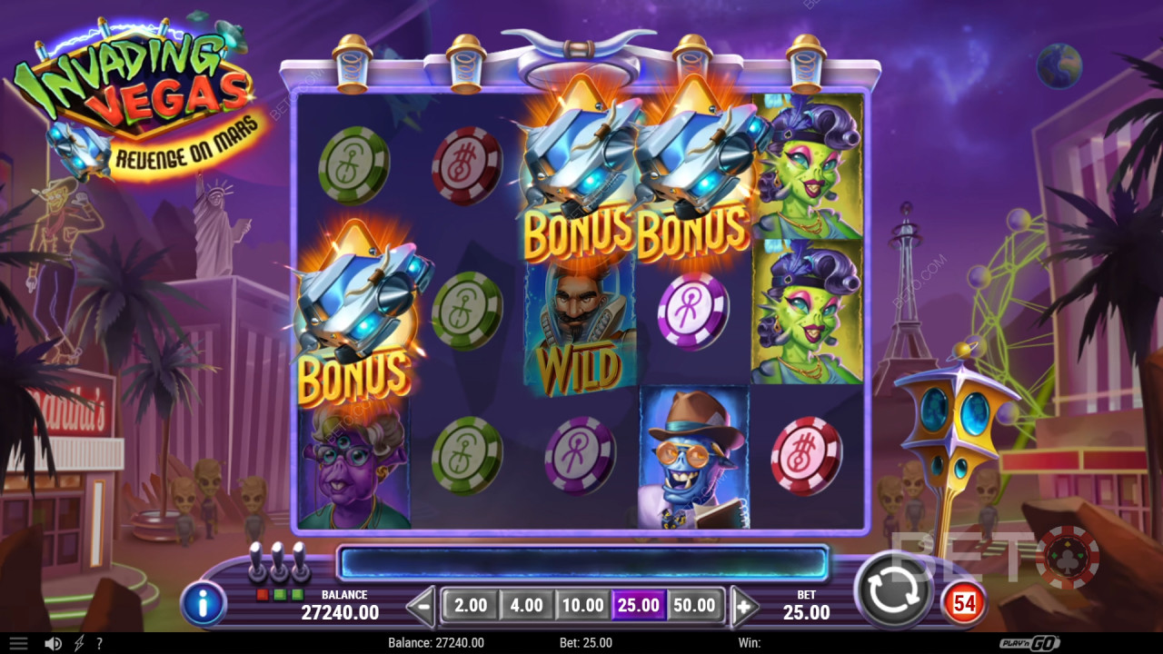 รีวิวเกม Invading Vegas Revenge on Mars โดย BETO Slots