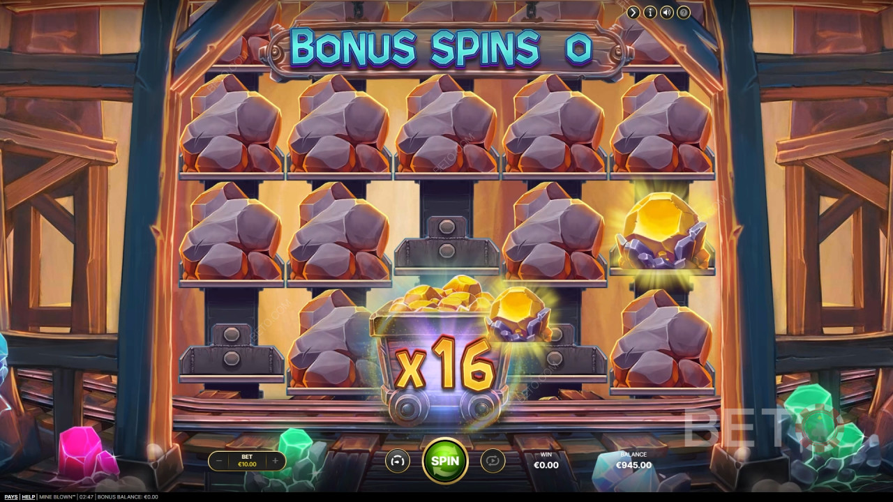 ฟีเจอร์โบนัสอธิบายไว้ในเกม Mine Blown ของ NetEnt