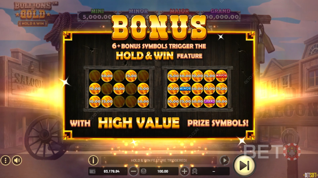 คำอธิบายคุณสมบัติโบนัสในเกม Bullions of Gold จาก Betsoft