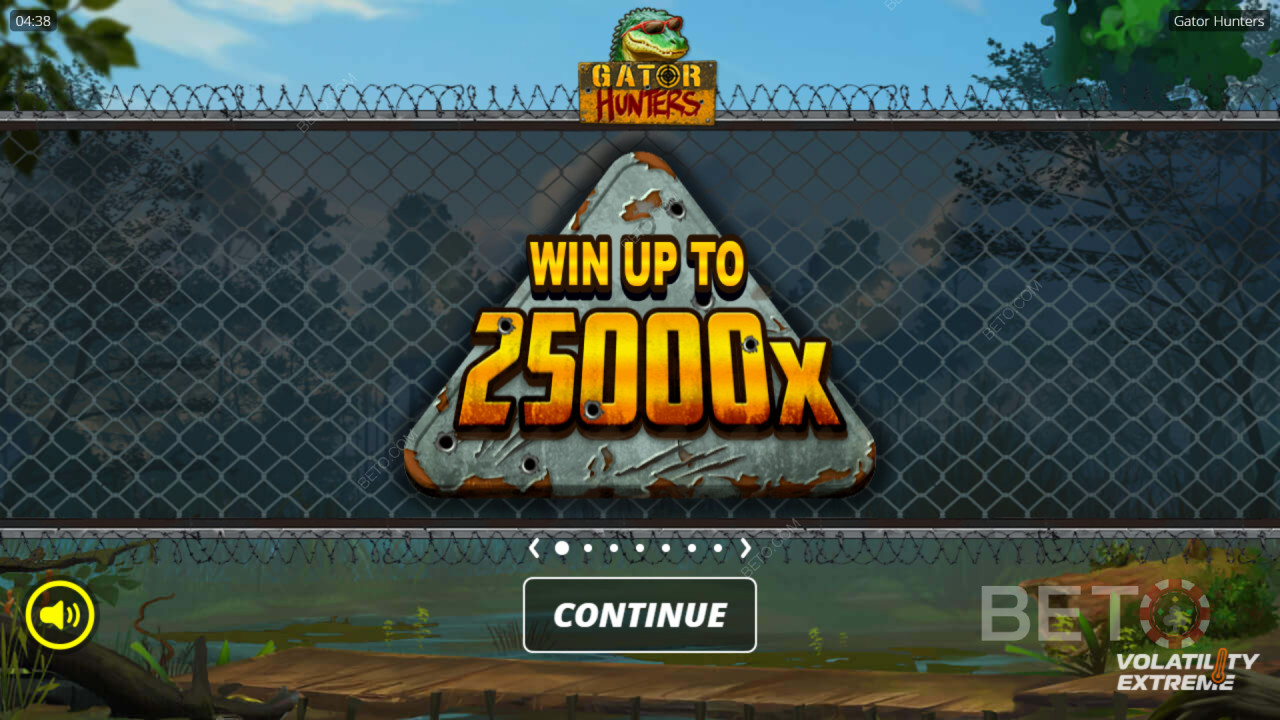 ลุ้นรับรางวัล 25,000 เท่าของเงินเดิมพันของคุณในเกมสล็อต Gator Hunters!