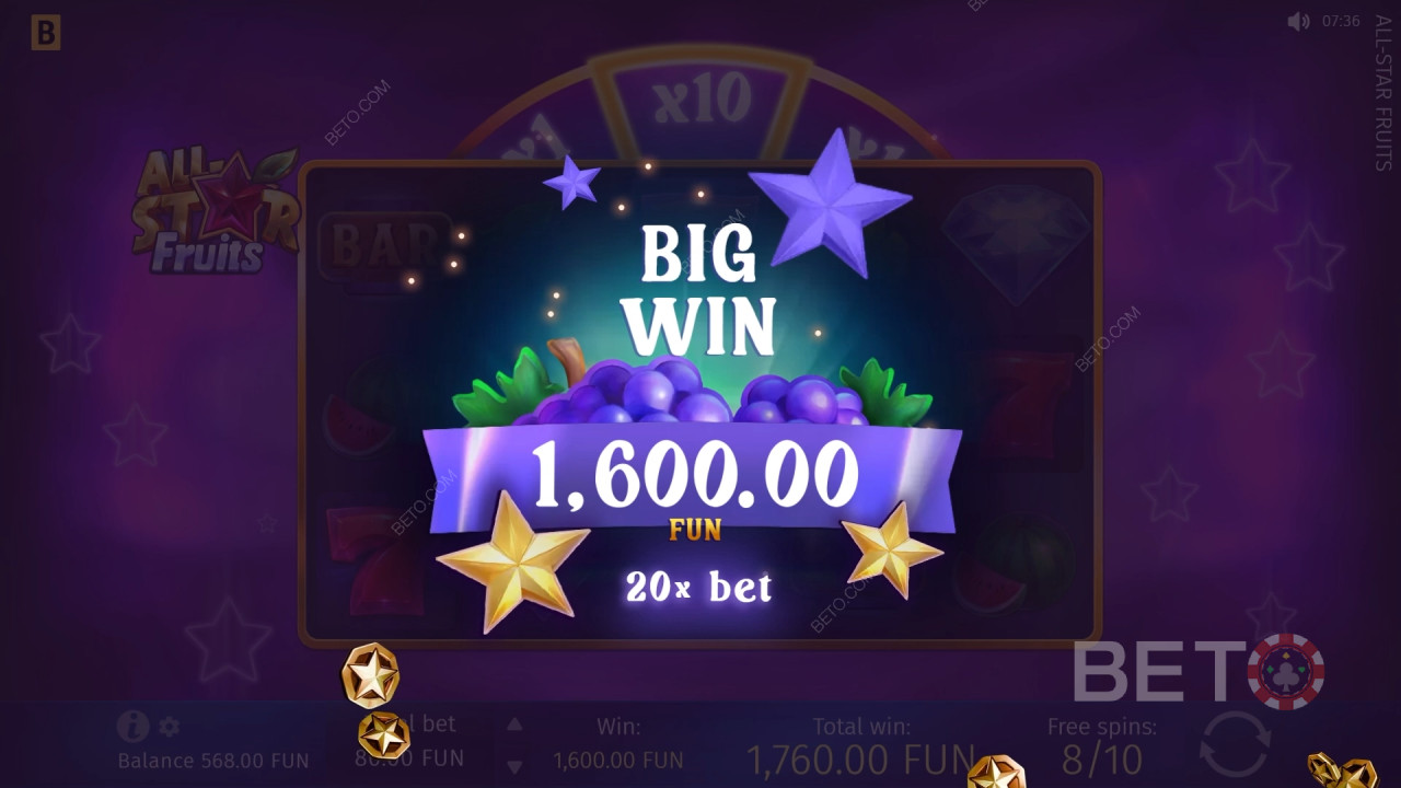 ลุ้นรับรางวัล 1,500 เท่าของเงินเดิมพันของคุณในเกมสล็อต All-Star Fruits!