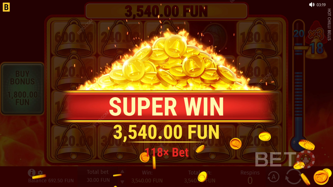 ลุ้นรับรางวัล 5,000 เท่าของเงินเดิมพันของคุณในเกมสล็อต Hot Chilli Bells ออนไลน์!