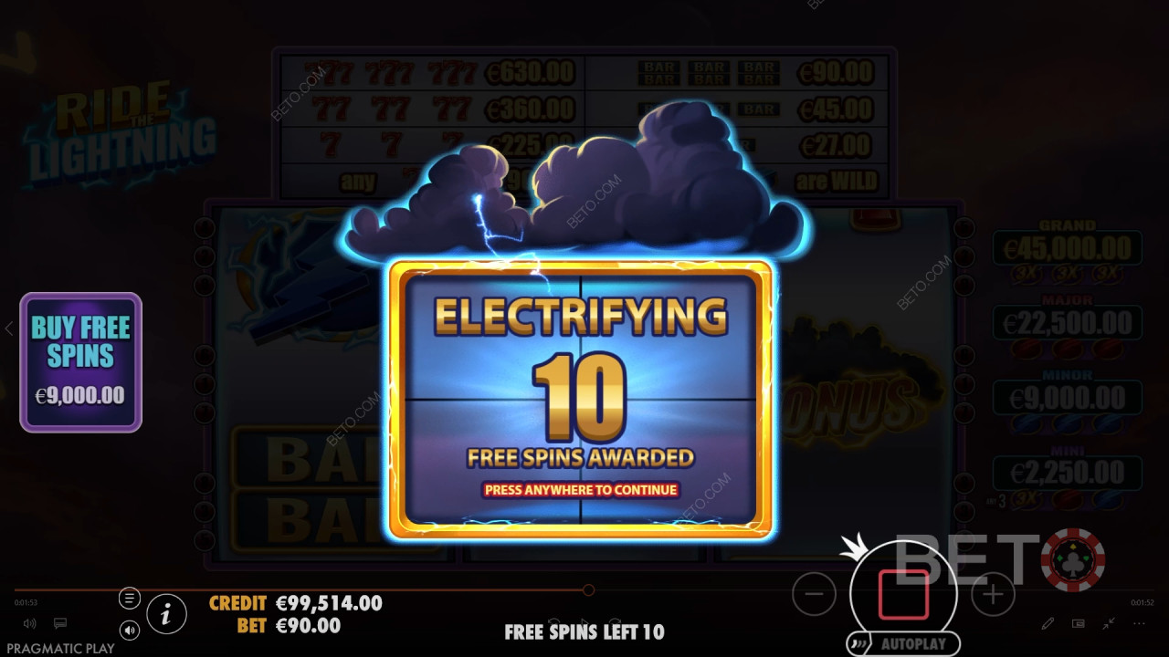 คำอธิบายคุณสมบัติเพิ่มเติมในเกม Ride the Lightning จาก Pragmatic Play