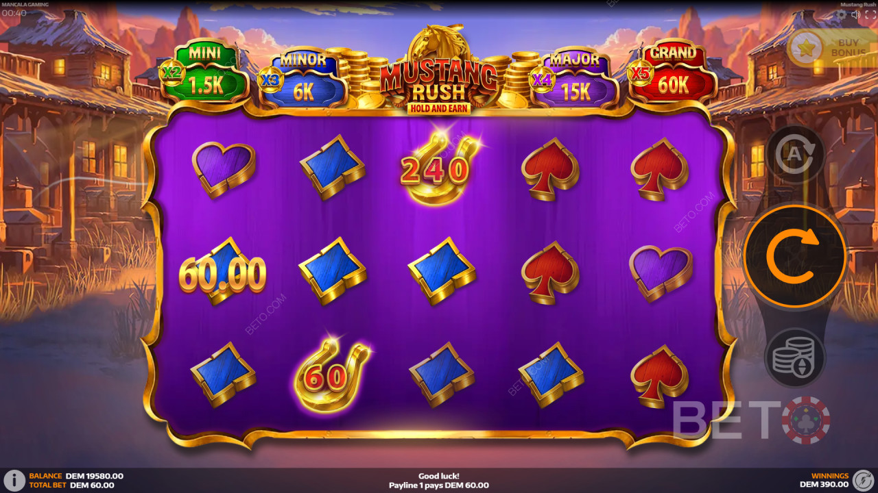 คำอธิบายฟีเจอร์พิเศษในเกม Mustang Rush โดย Mancala Gaming