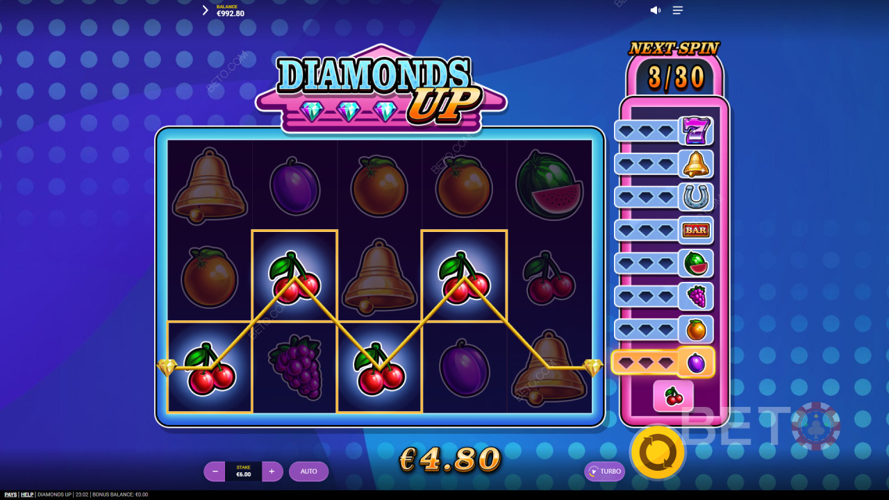 วิธีเล่นเกม Diamonds Up ของ Red Tiger