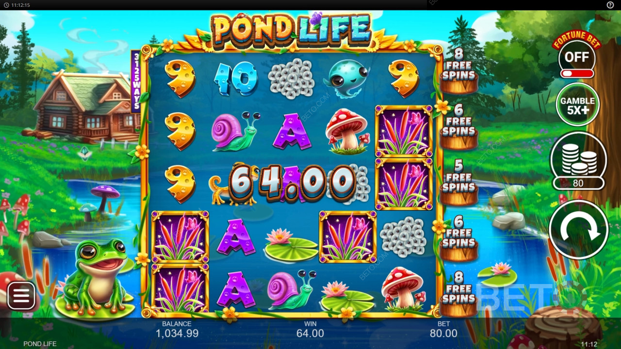 ลุ้นรับรางวัล 5,000 เท่าของเงินเดิมพันของคุณในเกมสล็อตออนไลน์ Pond Life!
