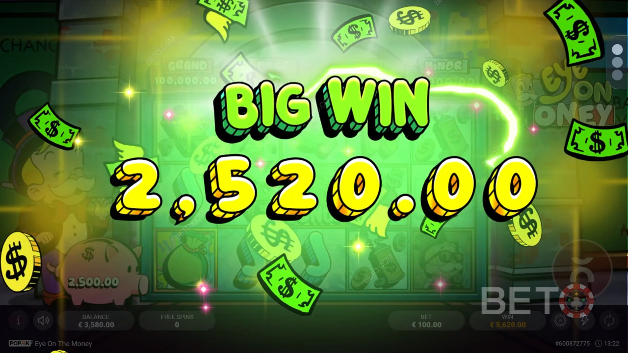 ชนะรางวัล 2,500 เท่าของเงินเดิมพันของคุณในเกมสล็อตออนไลน์ Eye on the Money!