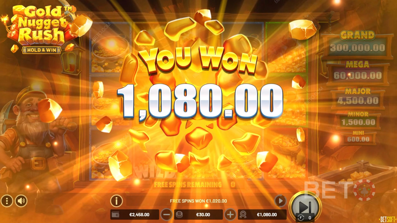 อธิบายคุณสมบัติโบนัสในเกม Gold Nugget Rush จาก Betsoft
