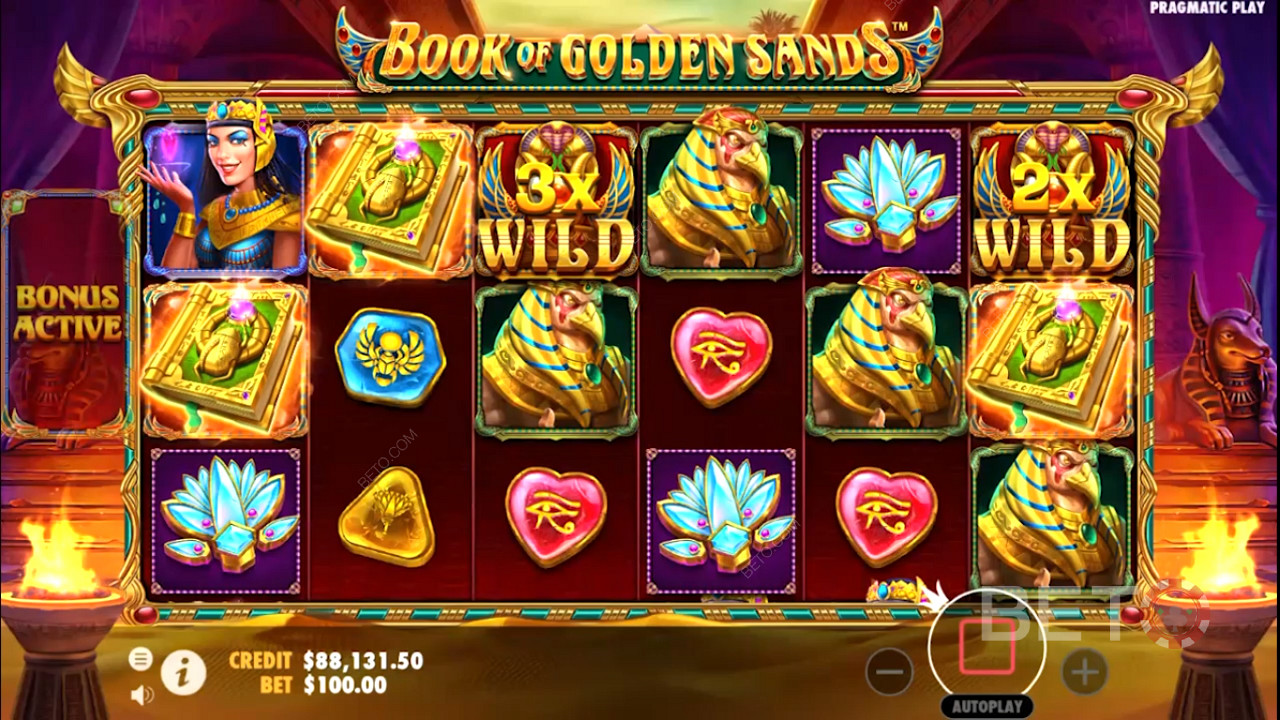 Multiplier Wilds ปรากฏในสล็อตออนไลน์ Book of Golden Sands