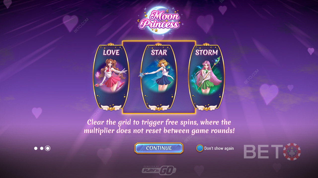 เลือกประเภทการหมุนฟรีที่คุณต้องการในสล็อตแมชชีน Moon Princess