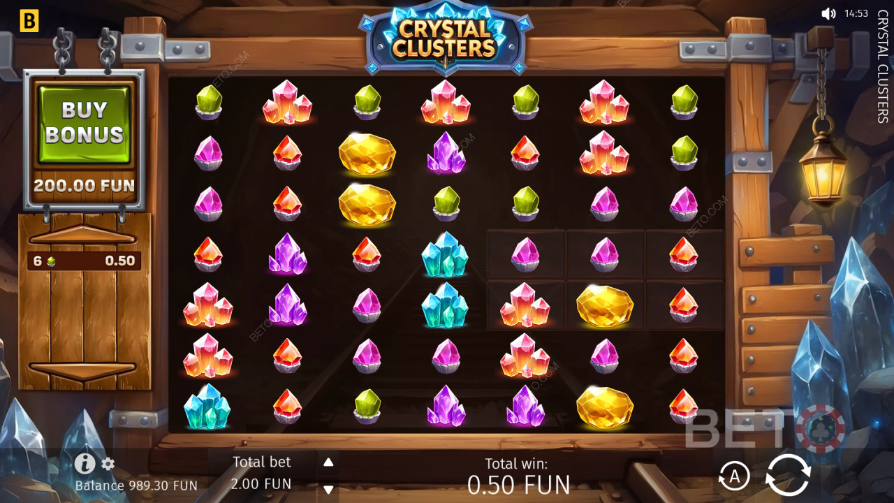 คำอธิบายคุณสมบัติเพิ่มเติมในเกม Crystal Clusters โดย BGaming