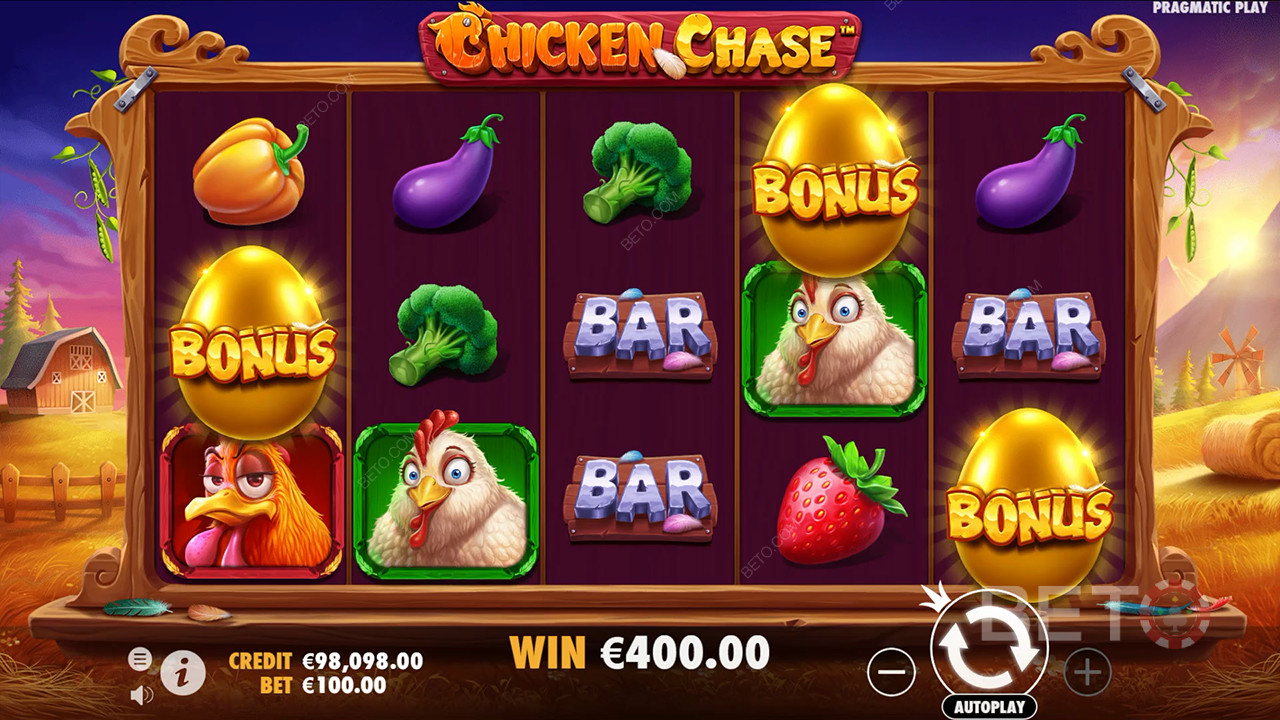 รับรางวัล 210 เท่าของเดิมพันของคุณในสล็อต Chicken Chase!