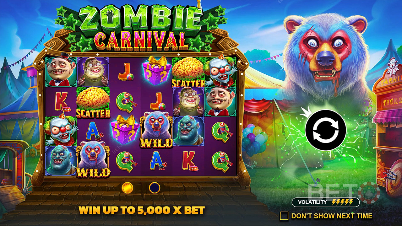 รับรางวัลมากถึง 5,000x ของเงินเดิมพันของคุณในสล็อต Zombie Carnival