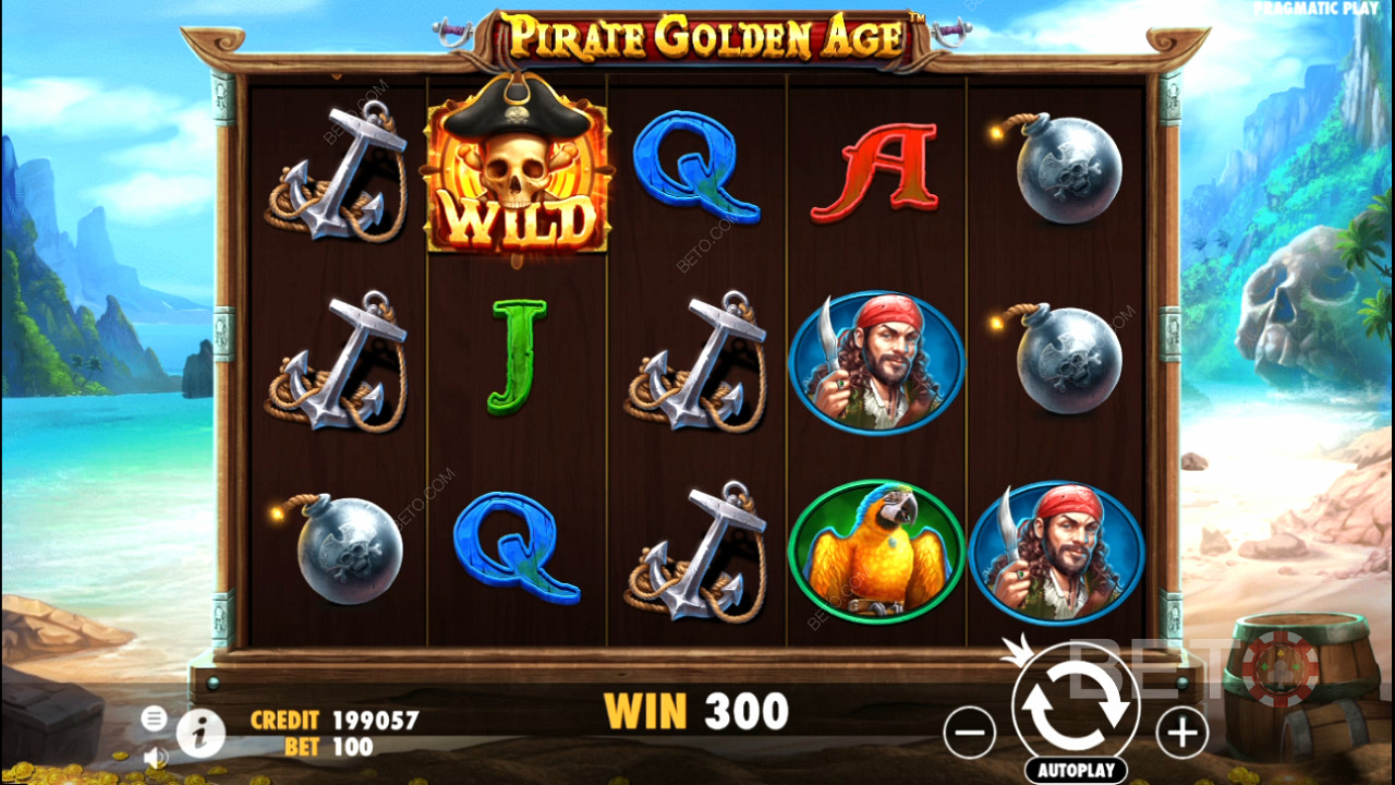 แม้แต่สัญลักษณ์การจ่ายปกติก็สามารถให้การจ่ายเงินจำนวนมากในช่อง Pirate Golden Age