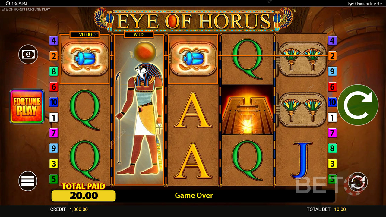 รับรางวัล 50,000 เท่าของการเดิมพันของคุณใน Eye of Horus Fortune เล่นสล็อตออนไลน์!