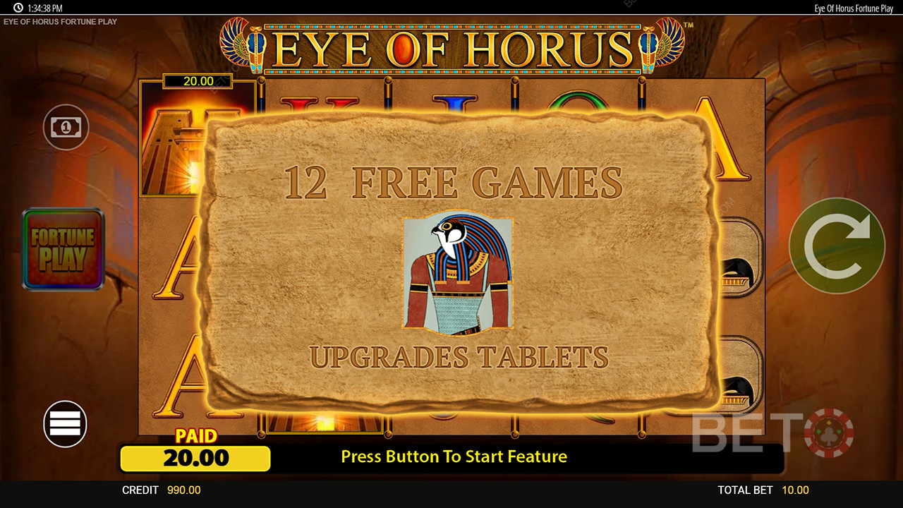 อธิบายฟีเจอร์โบนัสใน Eye of Horus Fortune Play โดย Blueprint