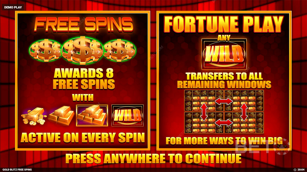 ฟีเจอร์โบนัสอธิบายในการหมุนฟรี Gold Blitz โดย Blueprint