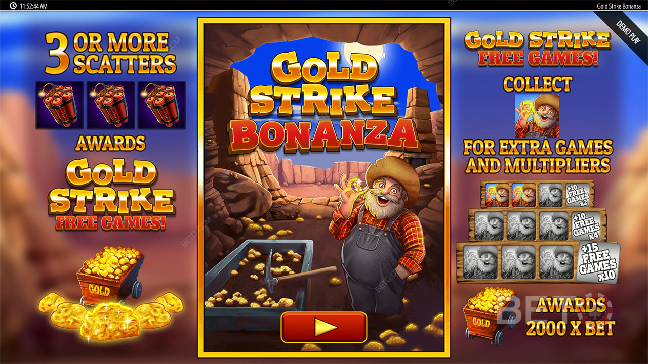 อธิบายฟีเจอร์โบนัสใน Gold Strike Bonanza Fortune Play โดย Blueprint